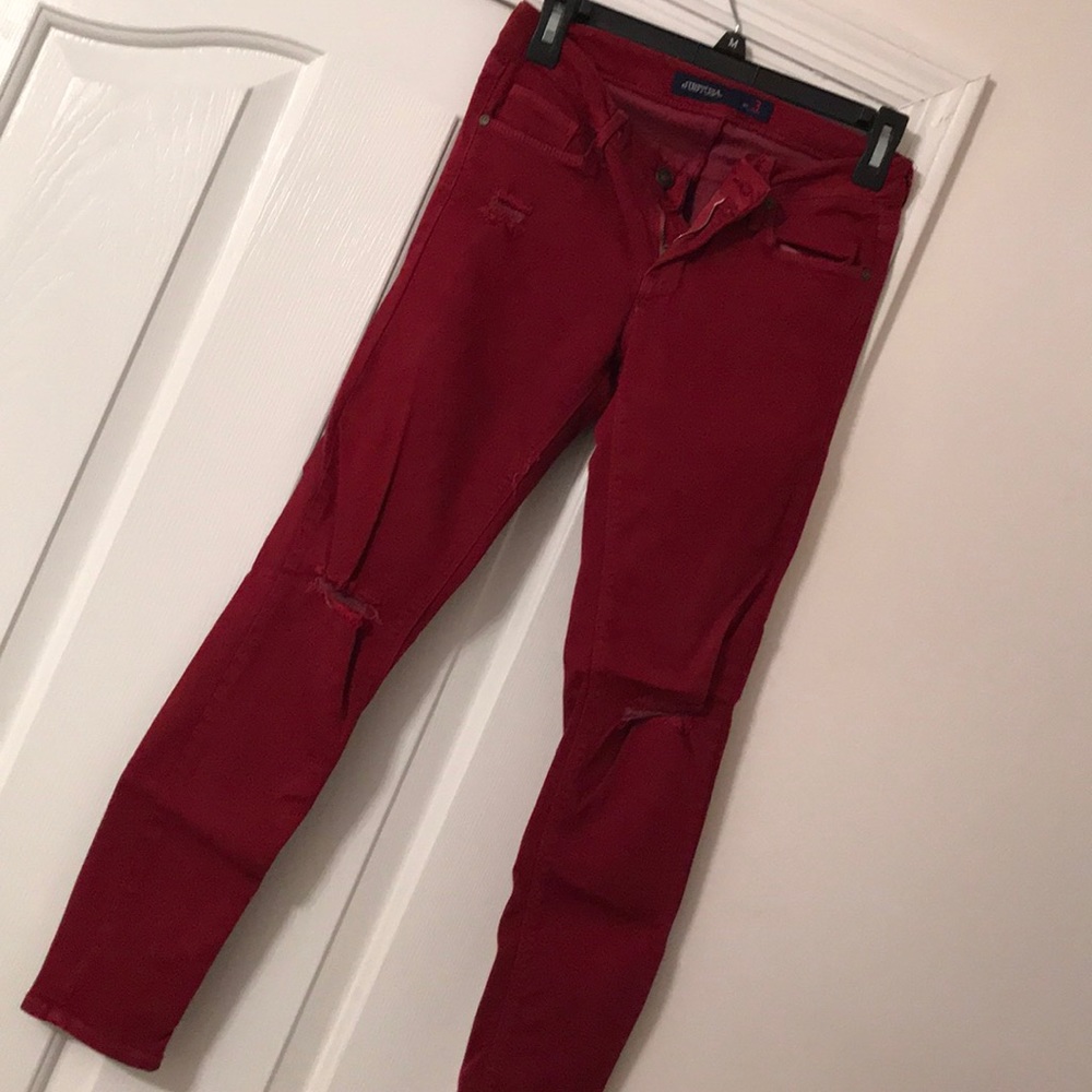 Red ripped just USA skinny jeans